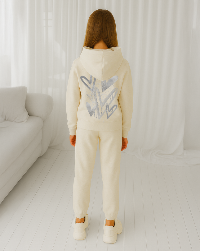 Grey Scattered Hearts Printed Hooded Tracksuit Kids