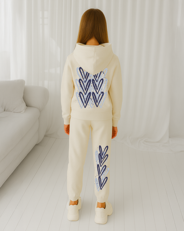 Navy Hearts Printed Hooded Tracksuit Kids