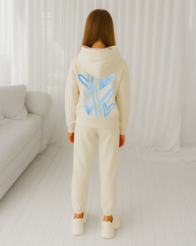 Blue Scattered Hearts Printed Hooded Tracksuit Kids