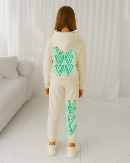 Green Hearts Printed Hooded Tracksuit Kids