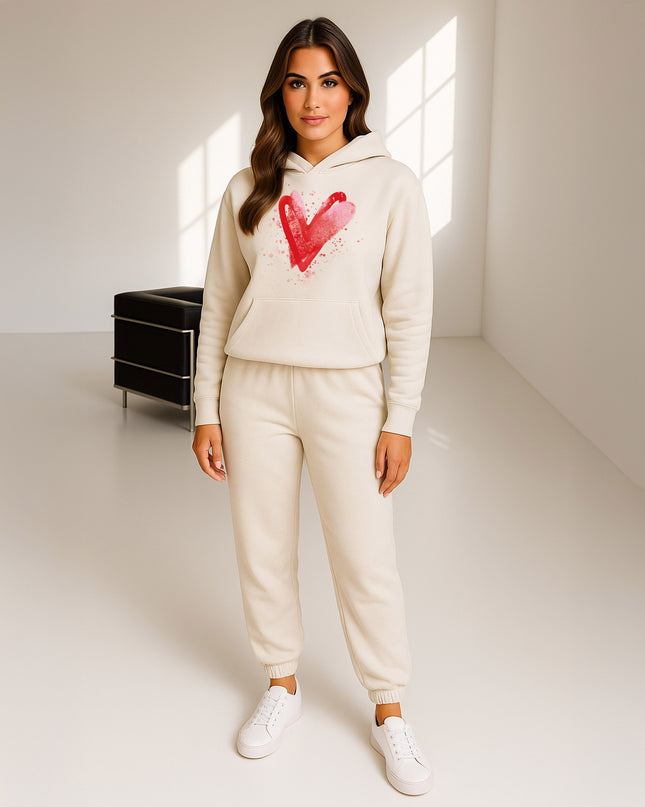 Red Scattered Hearts Printed Hooded Tracksuit Adult