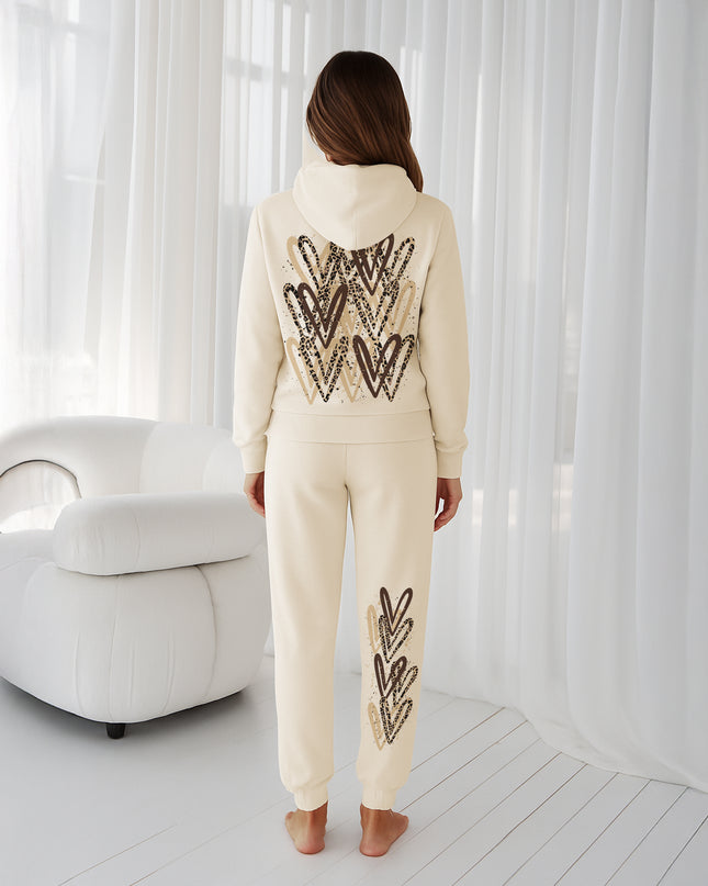 Leopard Print Hearts Printed Hooded Tracksuit Adult