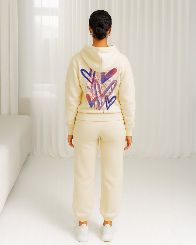 Blue/Red Scattered Hearts Printed Hooded Tracksuit Adult