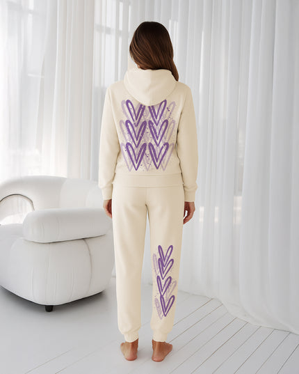 Lilac Hearts Printed Hooded Tracksuit Adult