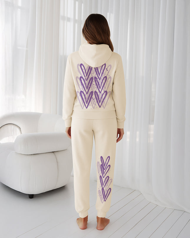 Lilac Hearts Printed Hooded Tracksuit Adult