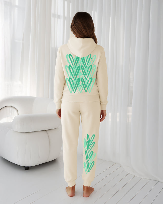 Green Hearts Printed Hooded Tracksuit Adult