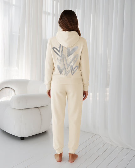 Grey Scattered Hearts Printed Hooded Tracksuit Adult