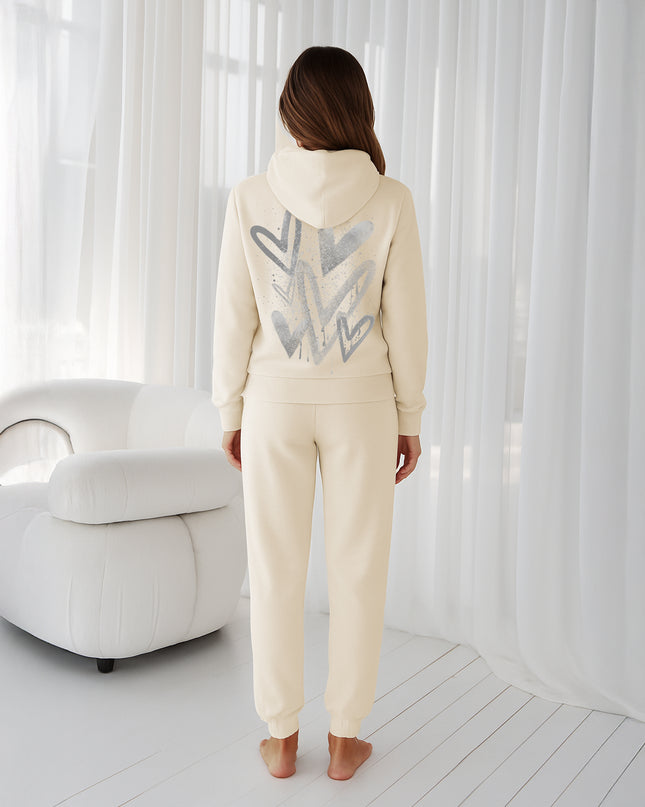 Grey Scattered Hearts Printed Hooded Tracksuit Adult