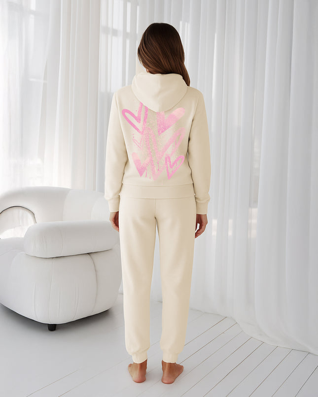 Pink Hearts Printed Hooded Tracksuit Adult