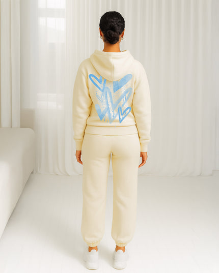 Blue Scattered Hearts Printed Hooded Tracksuit Adult