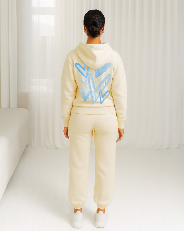 Blue Scattered Hearts Printed Hooded Tracksuit Adult