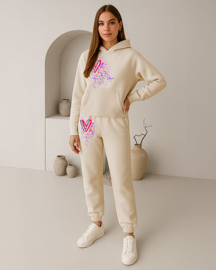 Bright Multi Colour Leopard Print Hearts Printed Hooded Tracksuit Adult