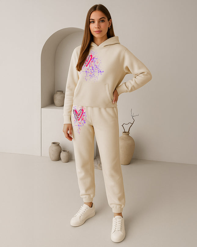 Bright Multi Colour Leopard Print Hearts Printed Hooded Tracksuit Adult