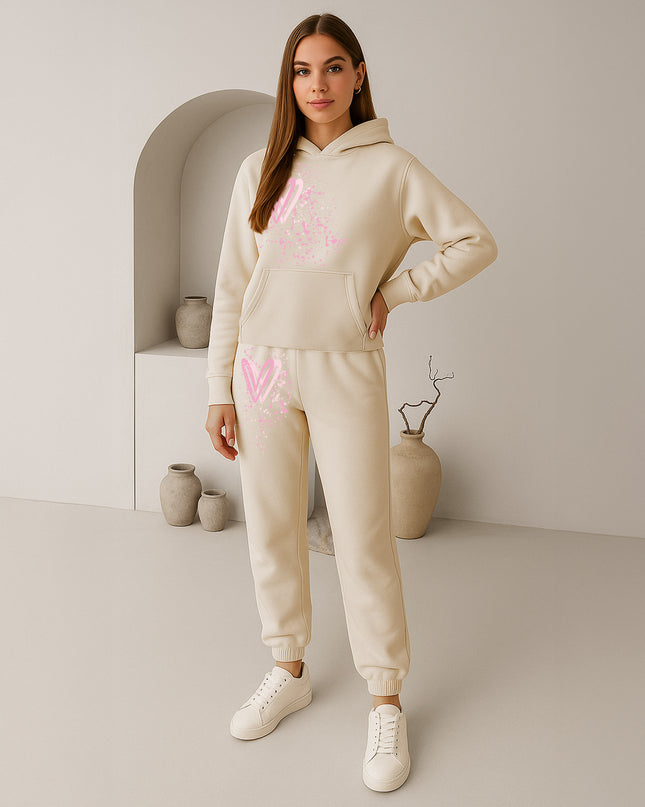 Pink Hearts Printed Hooded Tracksuit Adult