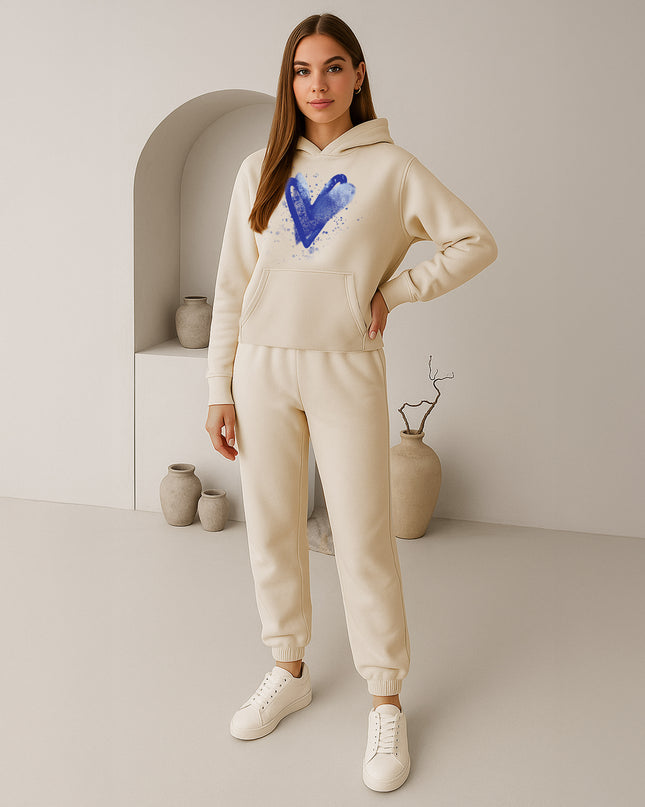 Blue Scattered Hearts Printed Hooded Tracksuit Adult