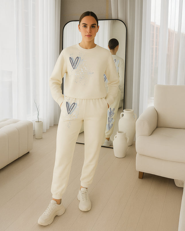 Grey Hearts Printed Sweatshirt Tracksuit Adult