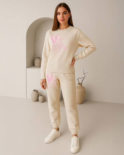 Pink Hearts Printed Sweatshirt Tracksuit Adult