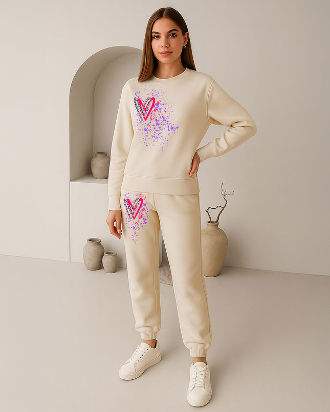 Bright Multicolour Leopard Print Hearts Printed Sweatshirt Tracksuit Adult