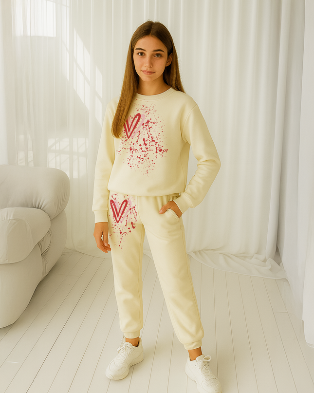 Pink/Red Hearts Printed Sweatshirt Tracksuit Kids