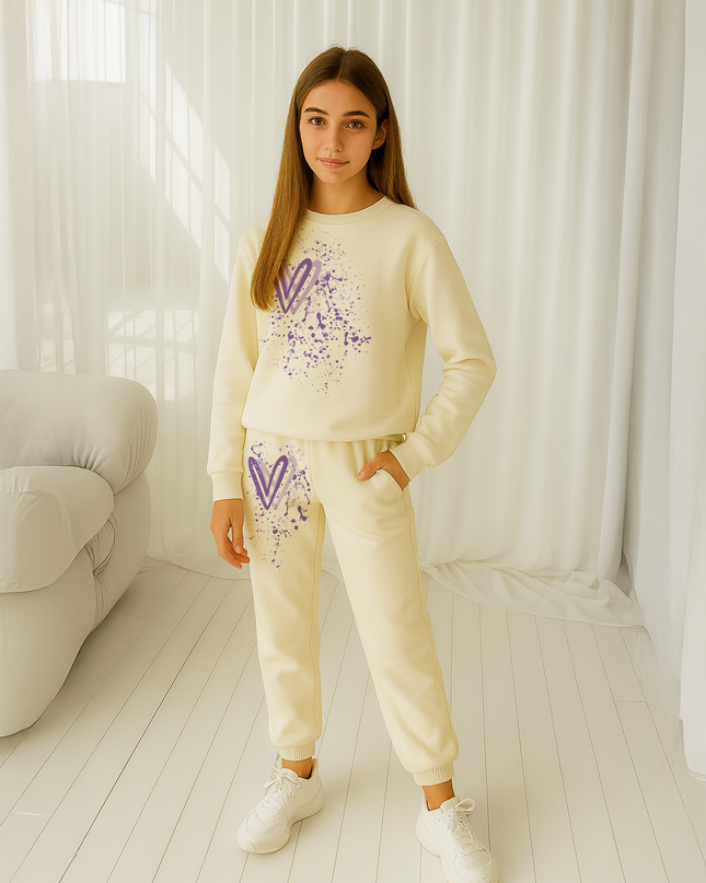 Lilac Hearts Printed Sweatshirt Tracksuit Kids