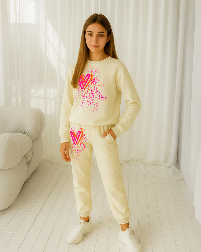Neon Hearts Printed Sweatshirt Tracksuit Kids