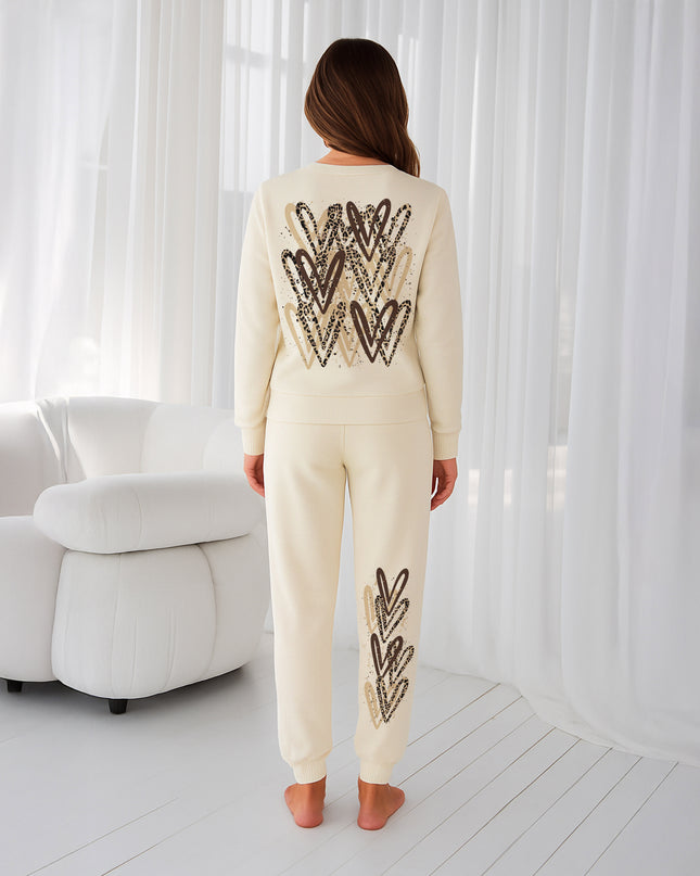 Leopard Print Hearts Printed Sweatshirt Tracksuit Adult