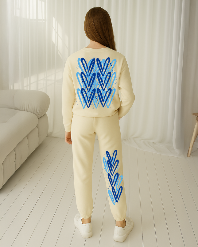 Blue Hearts Printed Sweatshirt Tracksuit Kids