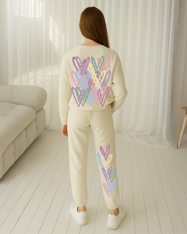 Dark Pastel Hearts Printed Sweatshirt Tracksuit Kids