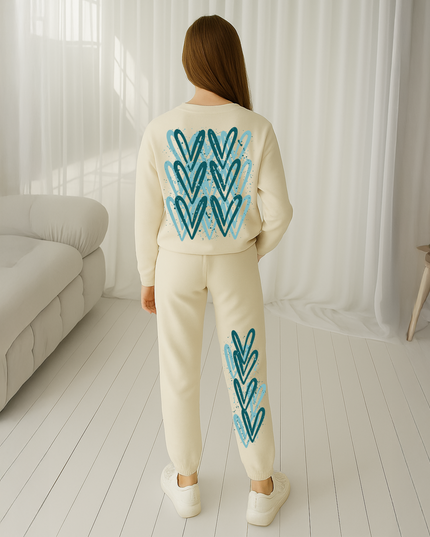 Teal Hearts Printed Sweatshirt Tracksuit Kids