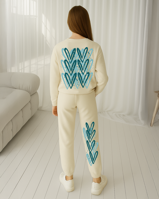 Teal Hearts Printed Sweatshirt Tracksuit Kids