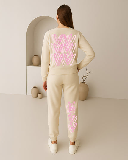 Pink Hearts Printed Sweatshirt Tracksuit Adult