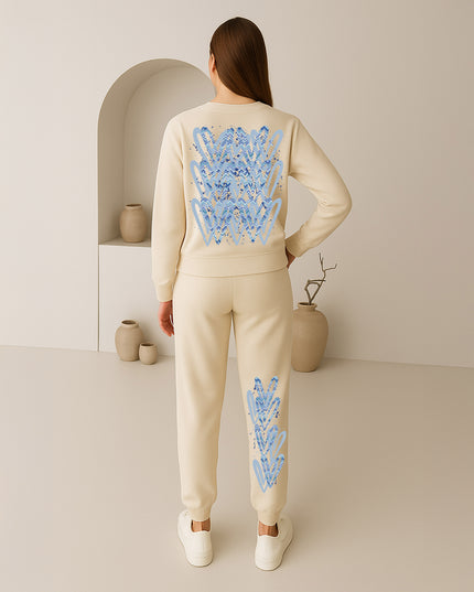 Light Blue Zig Zag Hearts Printed Sweatshirt Tracksuit Adult