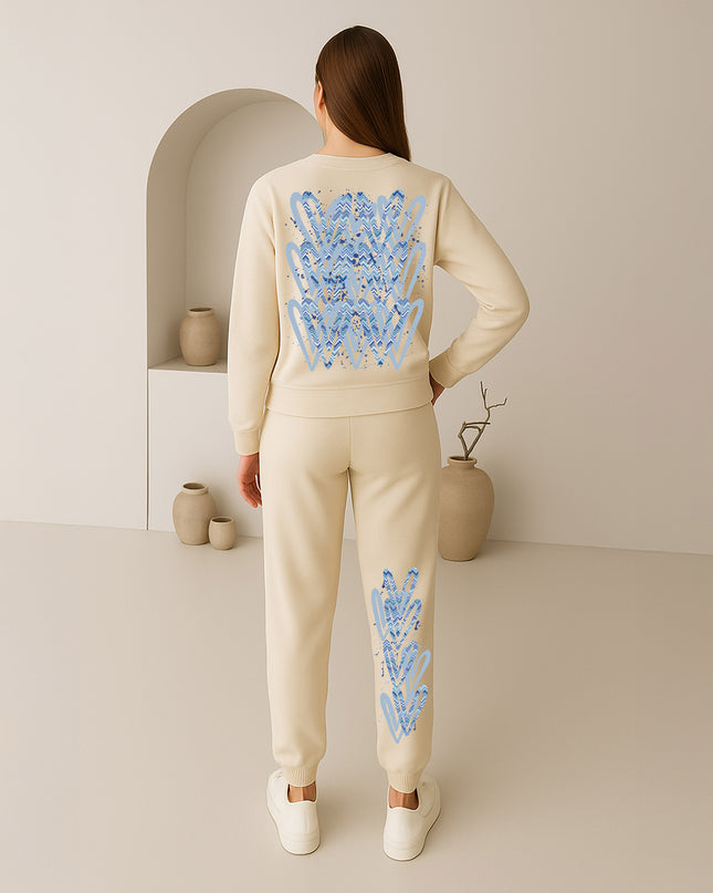 Light Blue Zig Zag Hearts Printed Sweatshirt Tracksuit Adult