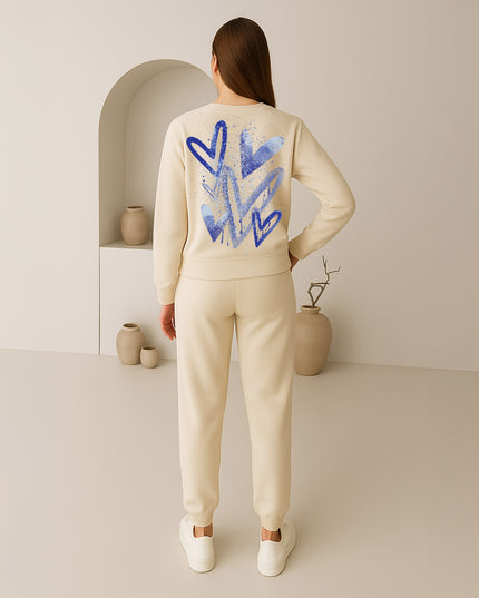 Blue Scattered Hearts Printed Sweatshirt Tracksuit Adult