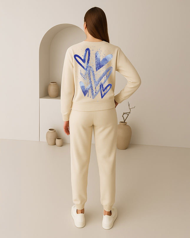 Blue Scattered Hearts Printed Sweatshirt Tracksuit Adult