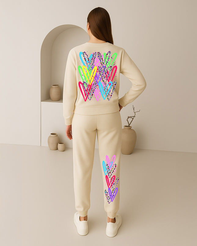 Bright Multicolour Leopard Print Hearts Printed Sweatshirt Tracksuit Adult