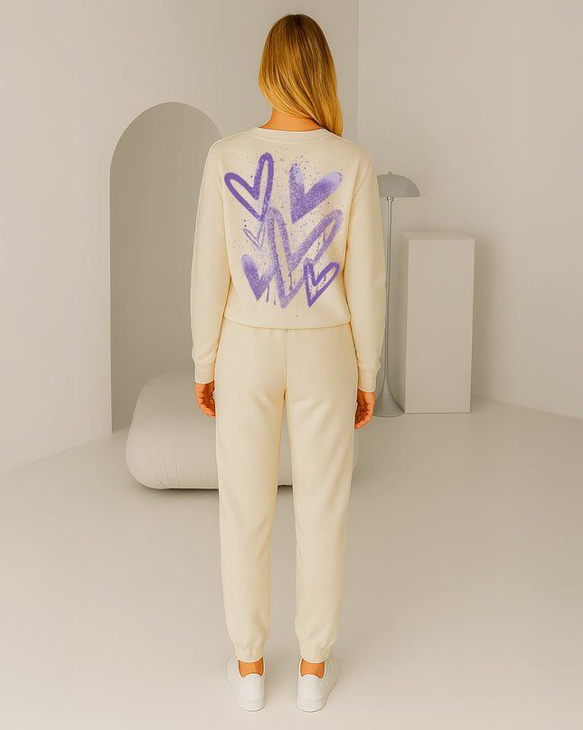 Lilac Scattered Hearts Printed Sweatshirt Tracksuit Adult