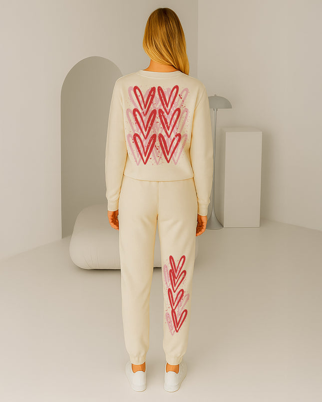 Pink & Red Hearts Printed Sweatshirt Tracksuit Adult