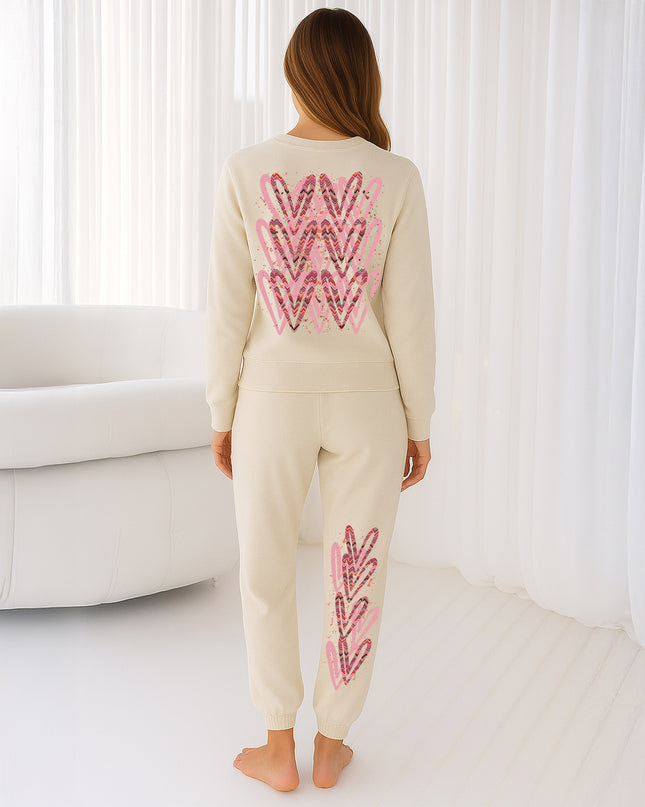 Coral Zig Zag Hearts Printed Sweatshirt Tracksuit Adult
