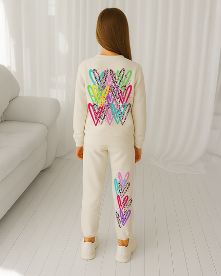 Multi Colour Leopard Hearts Printed Sweatshirt Tracksuit Kids