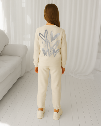 Grey Scatter Hearts Printed Sweatshirt Tracksuit Kids