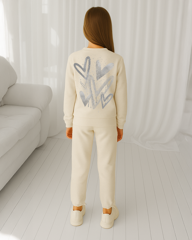 Grey Scatter Hearts Printed Sweatshirt Tracksuit Kids