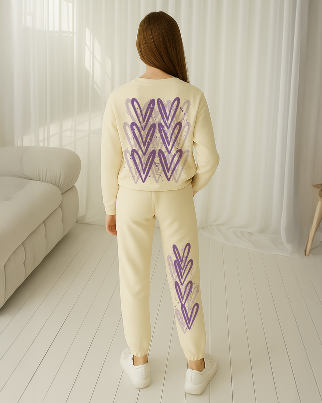 Lilac Hearts Printed Sweatshirt Tracksuit Kids