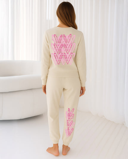 Pink Zig Zag Hearts Printed Sweatshirt Tracksuit Adult