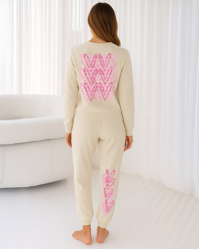 Pink Zig Zag Hearts Printed Sweatshirt Tracksuit Adult
