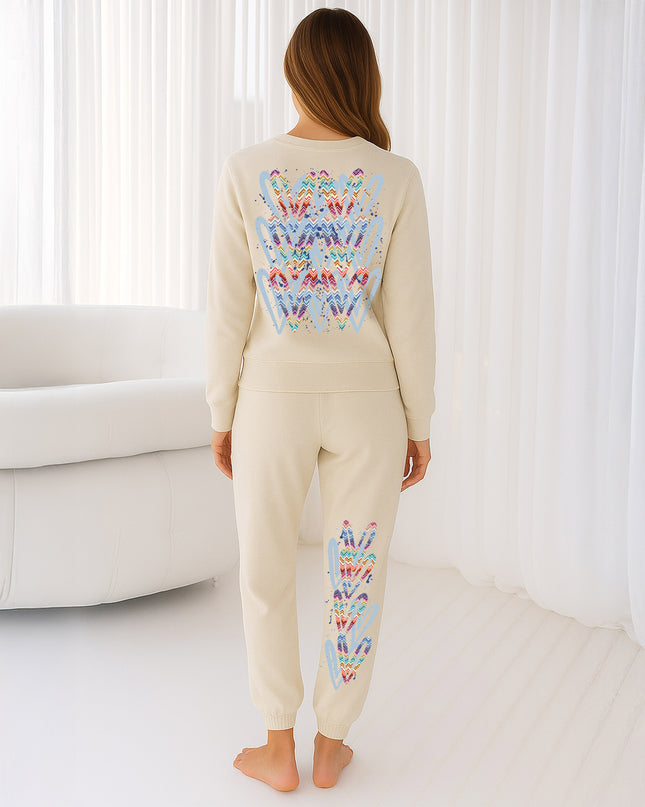 Multi Colour Zig Zag Hearts Printed Sweatshirt Tracksuit Adult