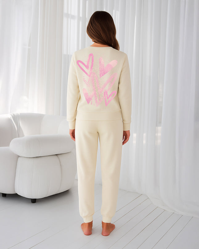 Pink Scattered Hearts Printed Sweatshirt Tracksuit Adult