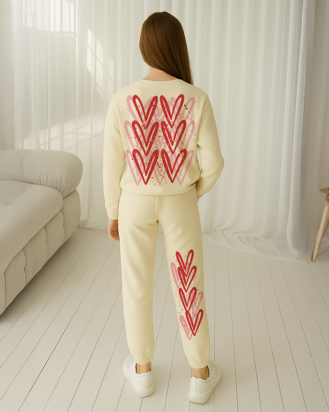 Pink/Red Hearts Printed Sweatshirt Tracksuit Kids