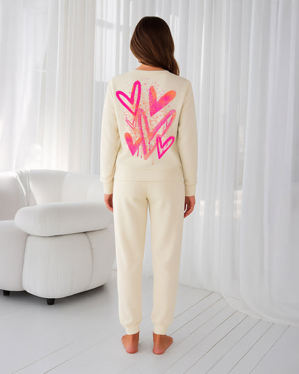 Neon Pink & Orange Scattered Hearts Printed Sweatshirt Tracksuit Adult