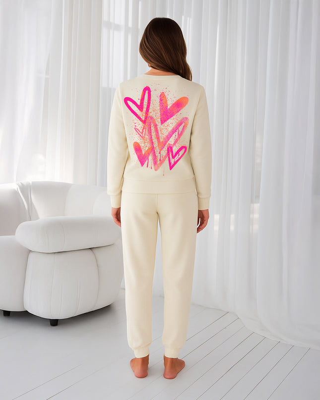 Neon Pink & Orange Scattered Hearts Printed Sweatshirt Tracksuit Adult
